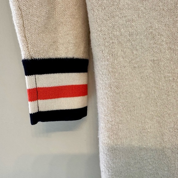 Scotch & Soda Cream Varsity-Style Sweater Dress with Coral and Navy Trim XS - Picture 3 of 9
